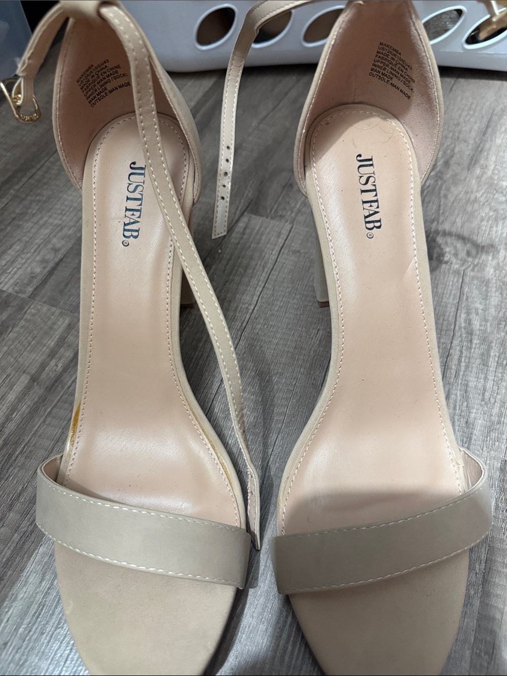 JustFab Beige Ankle-Strap Block Heel Sandals